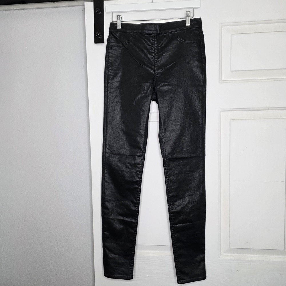 H&M Divided Black Coated Skinny Pants Faux Leather Look Size 6